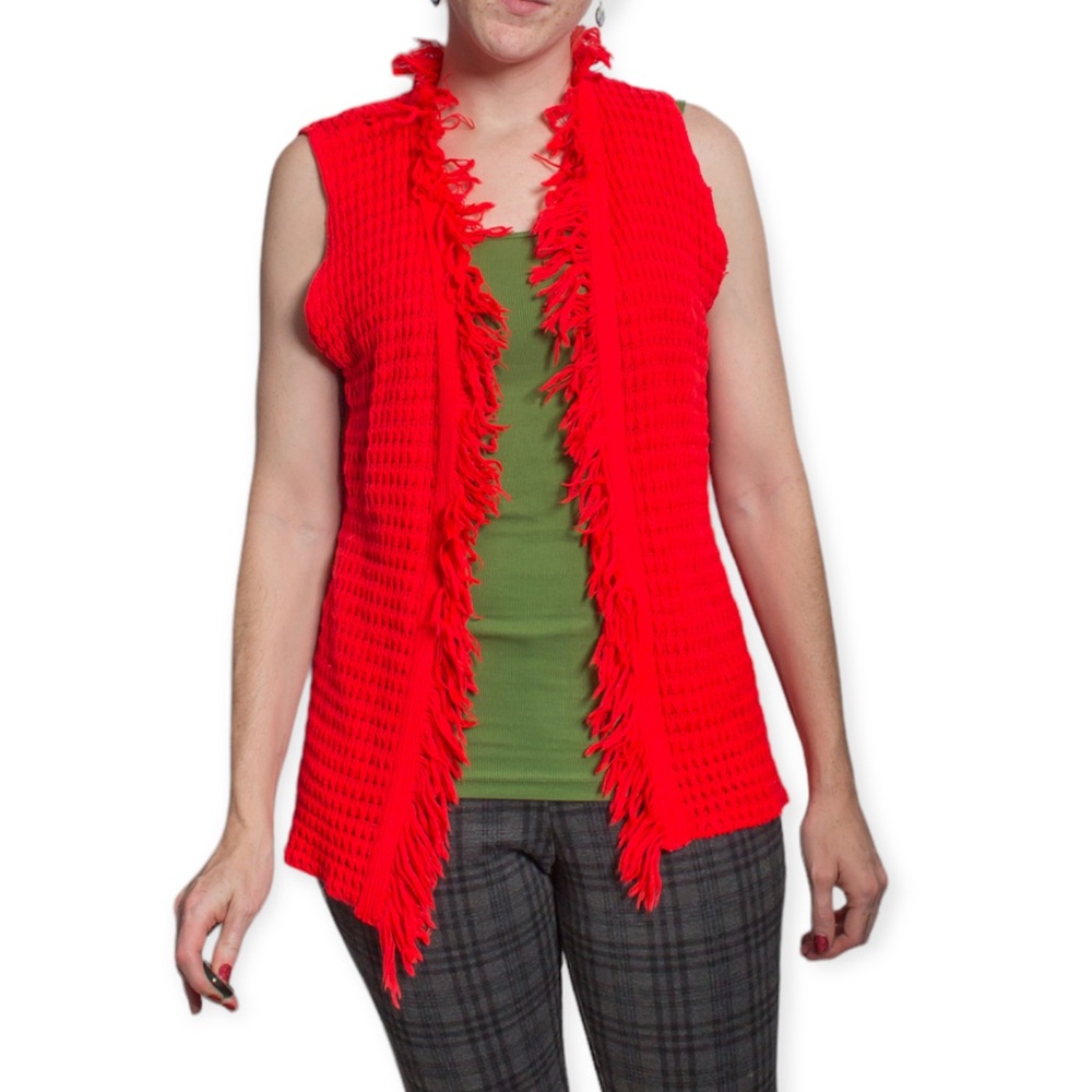 60s-70s Vintage red crochet vest with fringe